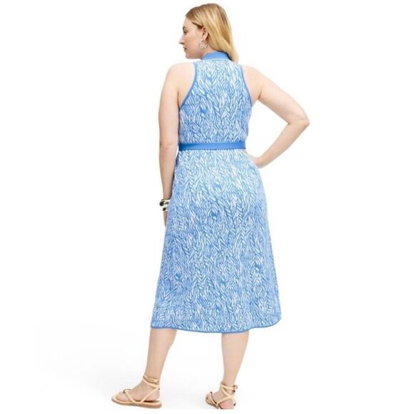 Diane Von Furstenberg x Target Sea Twig Midi Dress size XL Belted Sleeveless Col - Picture 2 of 7